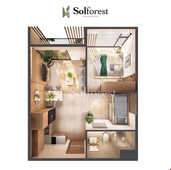 Bán căn hộ 1 phòng ngủ , 45m2 sử dụng, Dự án Sol Forest Ecopark - Bán ngang giá