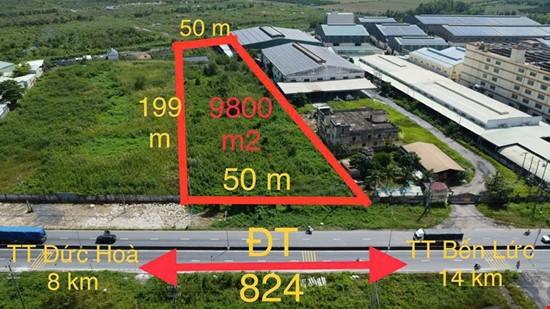 9800m2 đất mặt tiền Tỉnh lộ 824 xã Lương Bình,huyện Bến Lức giá 43 tỷ